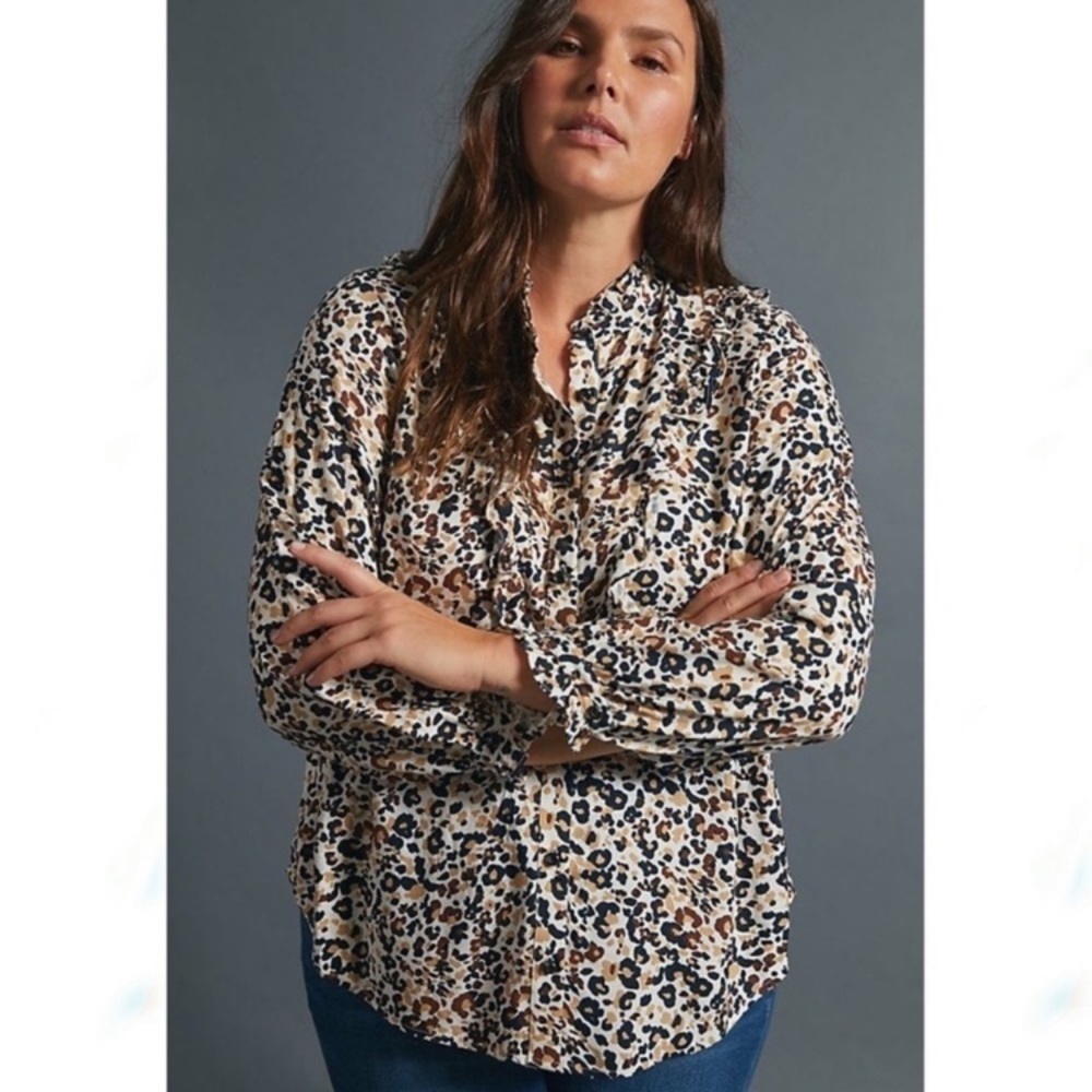 Anthropologie Maeve Katia Leopard Print Ruffled Blouse